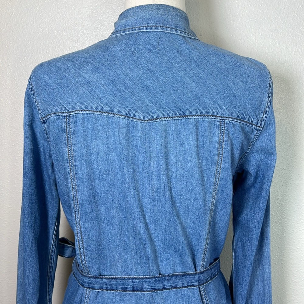 GAP Western Pearlsnap Shirt Dress M Belted‎ Chambray Lightweight Cotton Cowgirl - Picture 4 of 17